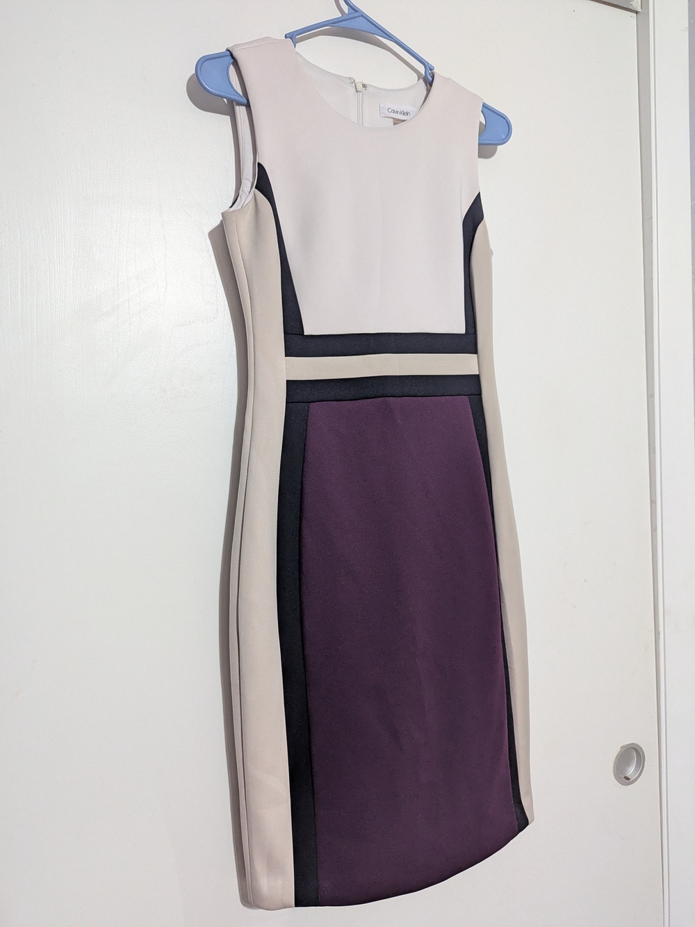 Calvin Klein Plum, Cream & Black Colorblock Sheath Dress